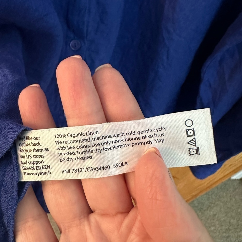 Eileen Fisher Size Small Cobalt Blue Linen Button Down - Picture 4 of 13